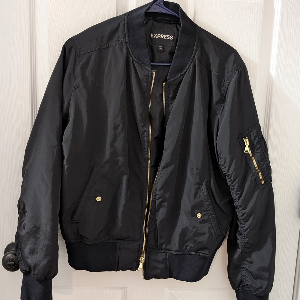 Express Black Bomber Jacket with Elastic Waistband